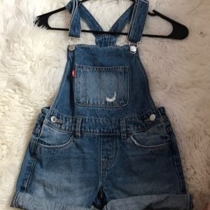 Blue denim ripped overalls